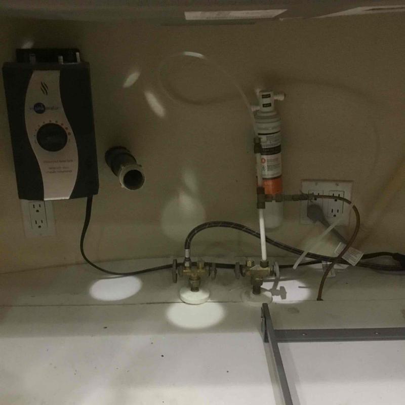 Instahot faucet under-sink system with water valves