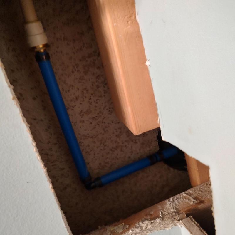 Delta shower valve plumbing with blue PEX piping Delta shower valve plumbing with blue PEX piping