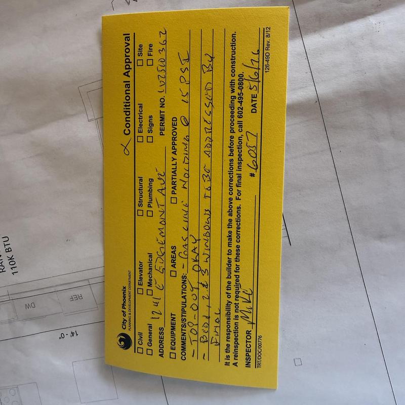 Gas line inspection conditional approval card Gas line inspection conditional approval card