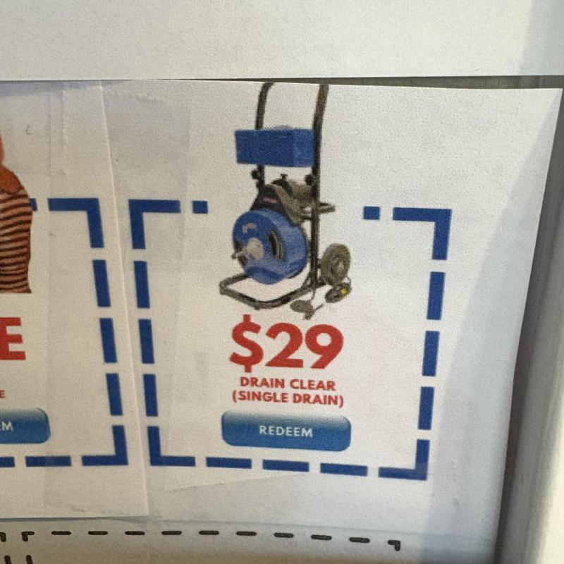 Single drain clear machine with $29 offer Single drain clear machine with $29 offer