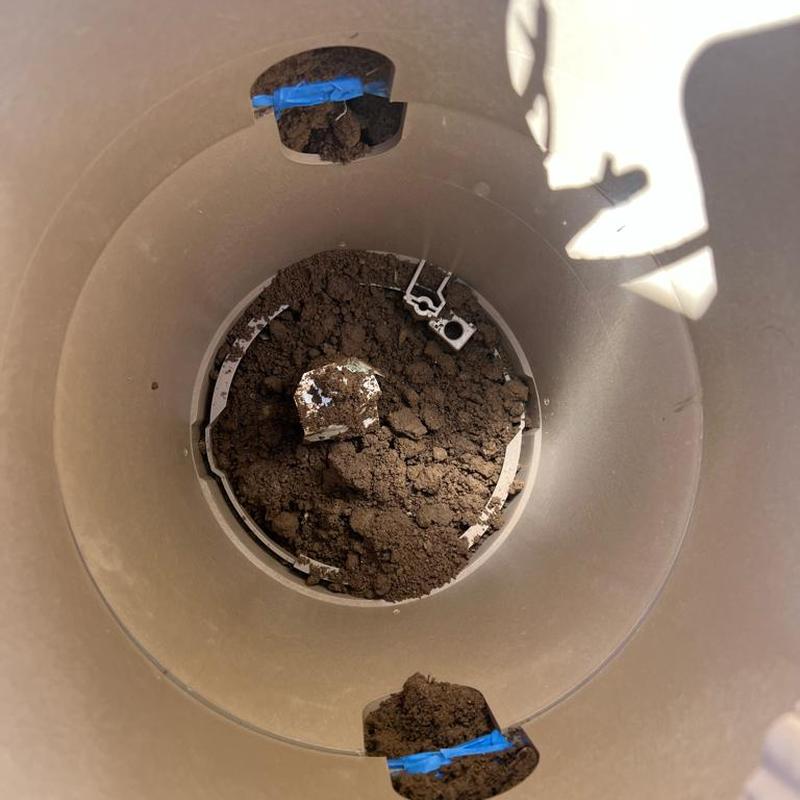 Main water line valve box filled with soil and debris