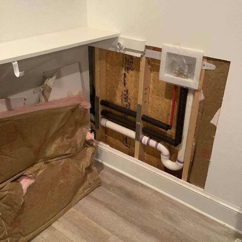Washing machine box relocation with plumbing exposed Washing machine box relocation with plumbing exposed