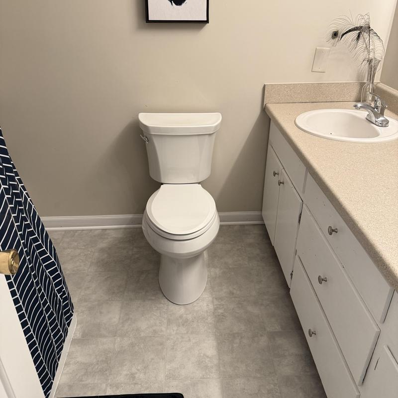 Kohler comfort height toilet in bathroom installation Kohler comfort height toilet in bathroom installation