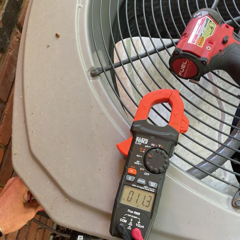 AC condenser unit clamp meter testing and inspection