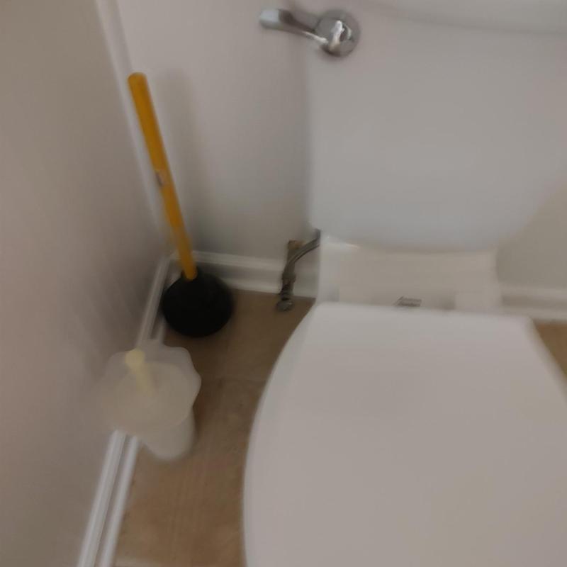 Toilet base with flange and plunger in bathroom corner Toilet base with flange and plunger in bathroom corner