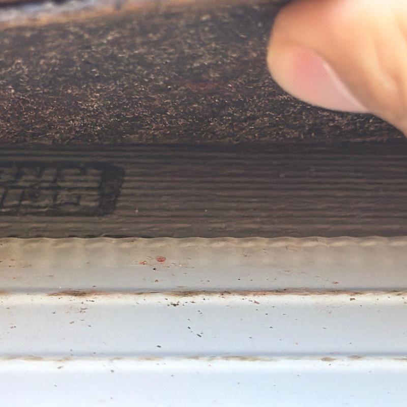 Asphalt shingle edge hail damage inspection close-up