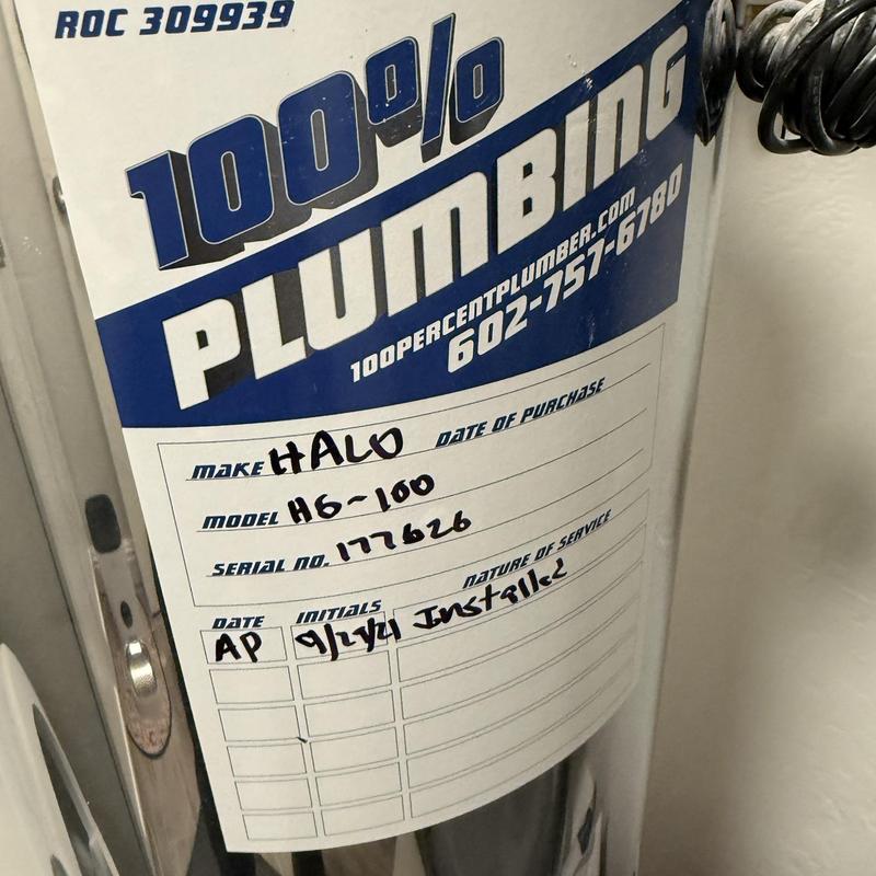 Halo H6-100 water treatment system installation label Halo H6-100 water treatment system installation label