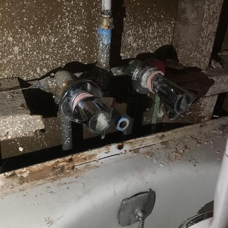 Bathroom valve stems with corrosion and repair work