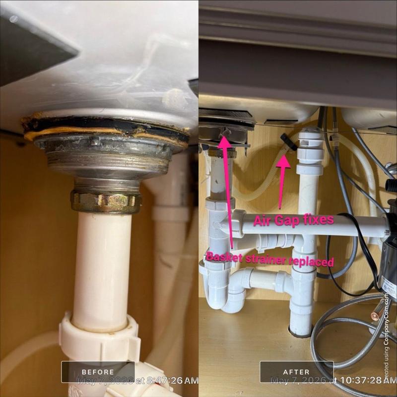 Basket strainer and Air Gap installation under kitchen sink