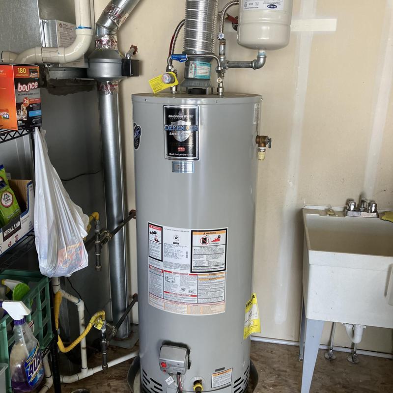 Gas water heater Bradford White installation in garage