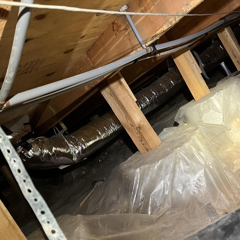 Polybutylene pipe in crawlspace with insulation ducts