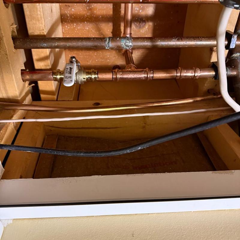 Copper water supply pipes with shut-off valve installation