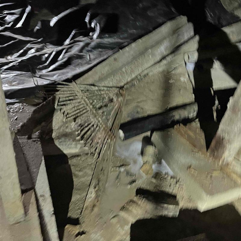 Laundry sink drain pipe and fittings in crawl space