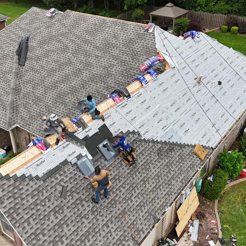 GAF HDZ asphalt shingle roof installation with chimney cap