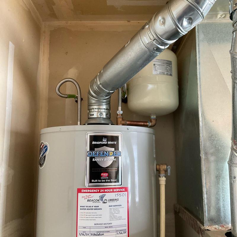 Bradford White water heater with expansion tank installed