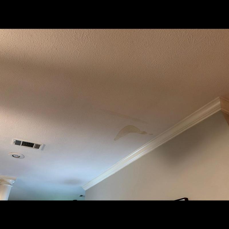 Ceiling water stain near crown molding and air vent