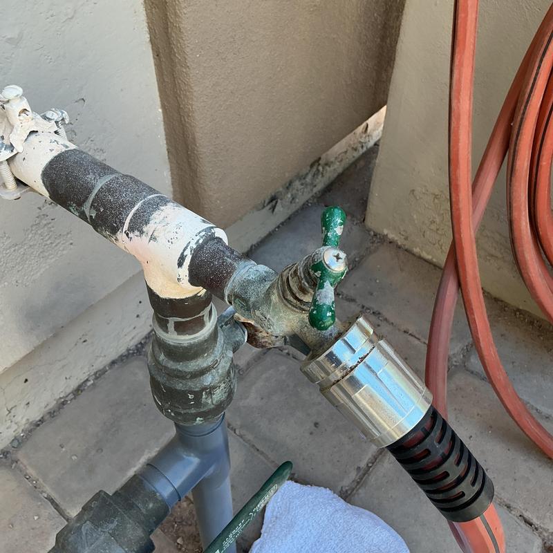Outdoor hose bib with attached garden hose connection Outdoor hose bib with attached garden hose connection