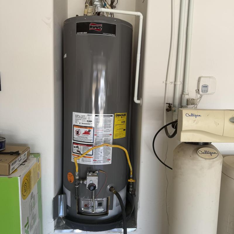 50-gallon Ruud water heater installed in laundry room 50-gallon Ruud water heater installed in laundry room