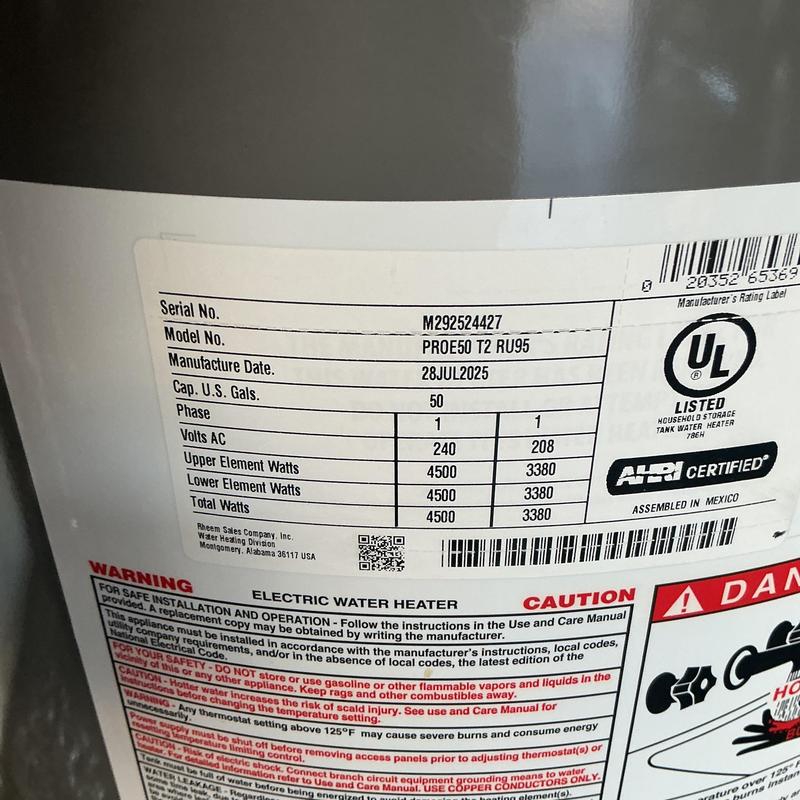 50 gallon electric water heater label detail 50 gallon electric water heater label detail