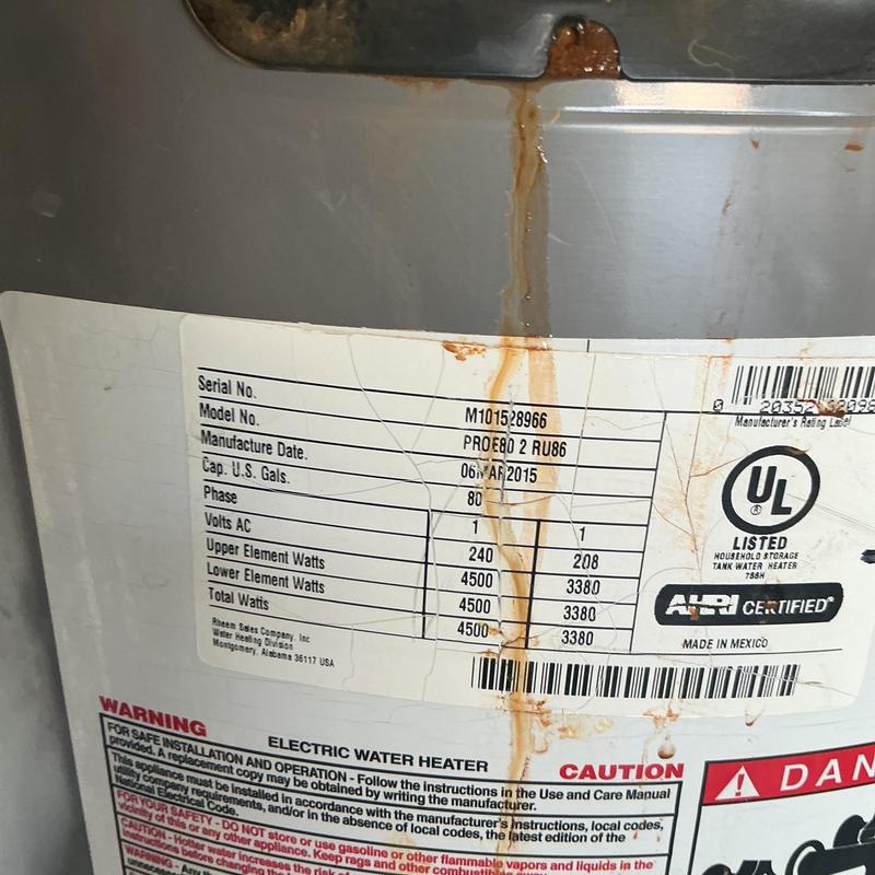 80 Gallon Electric Water Heater with Rust Leak 80 Gallon Electric Water Heater with Rust Leak