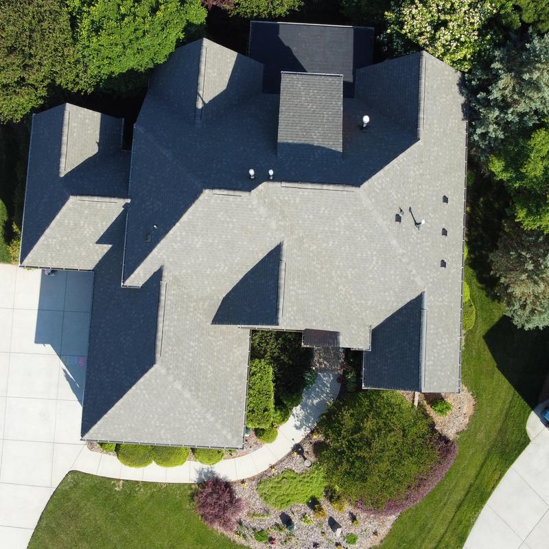 GAF architectural shingle roof replacement, aerial view