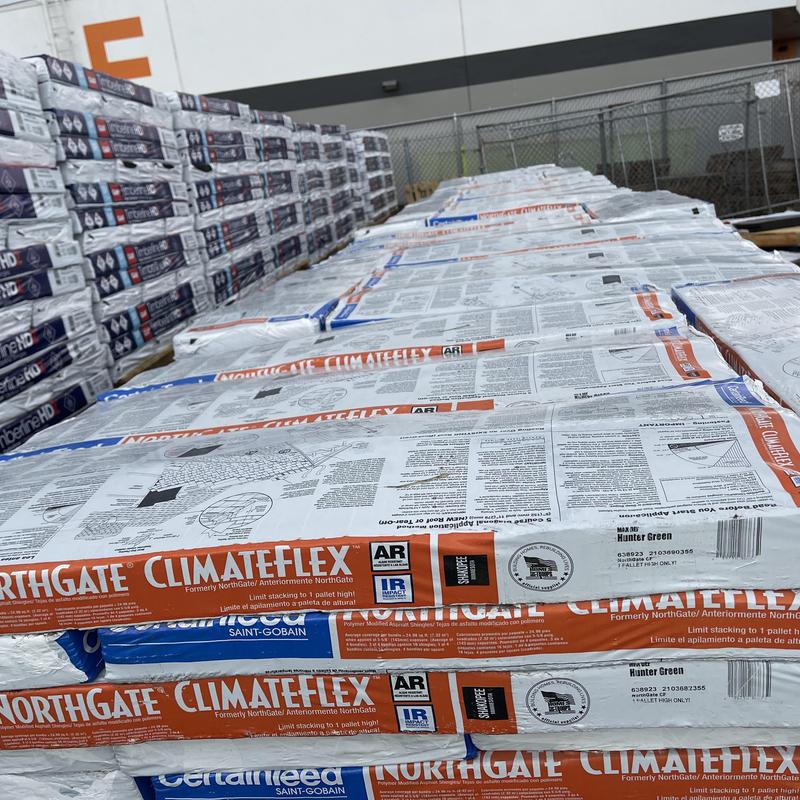NorthGate ClimateFlex asphalt shingles stacked outdoors