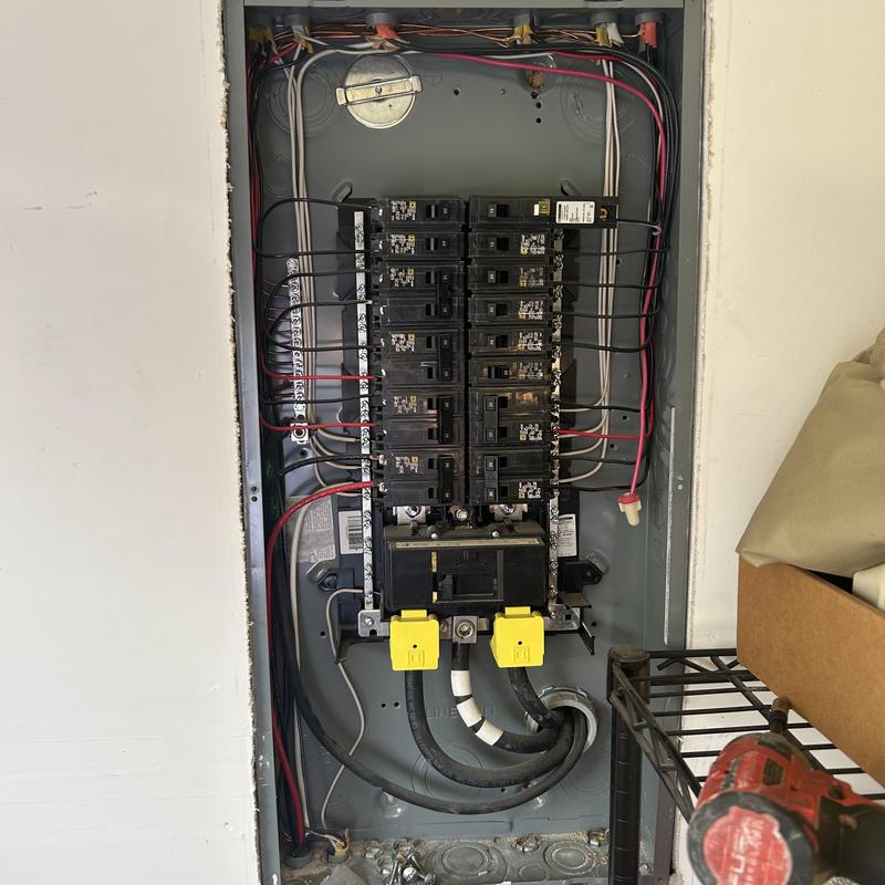 Electrical panel with circuit breakers and wiring