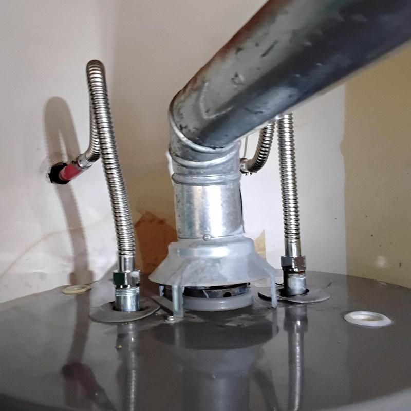 Water heater stainless steel flex line and ball valve installation