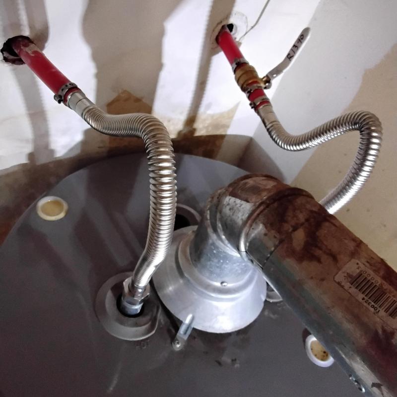 Water heater stainless steel flex line installation