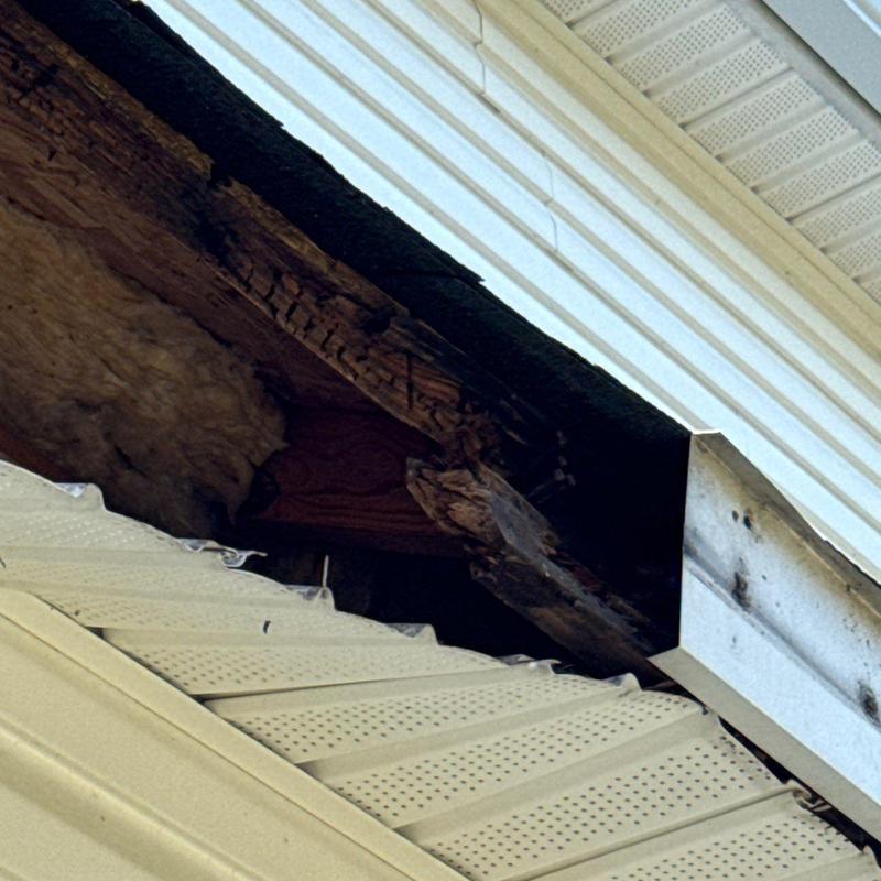 Wooden roof fascia with rot and damage