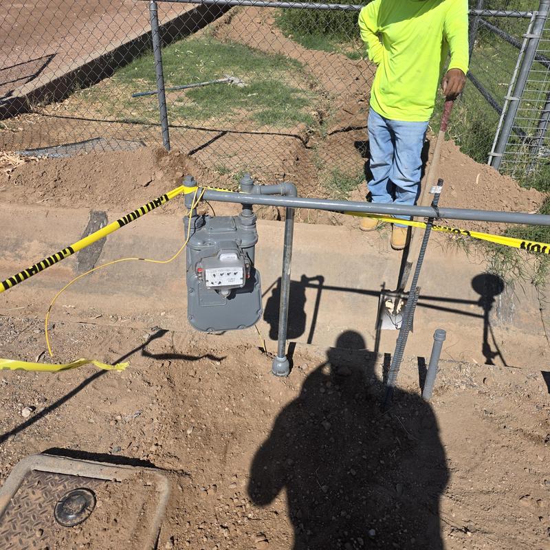 Gas meter and polyethylene piping installation at site