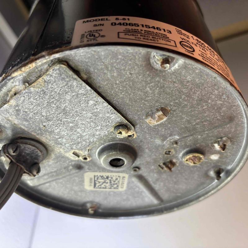 Garbage disposal bottom underside with rust and screws