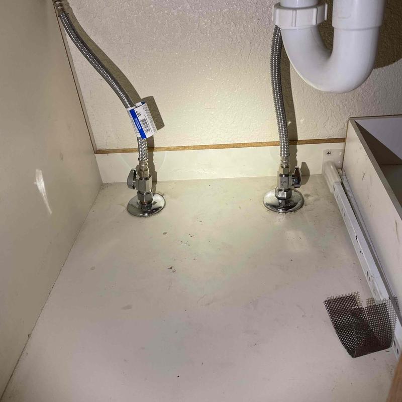 Cold water supply lines with angle stop valves under sink