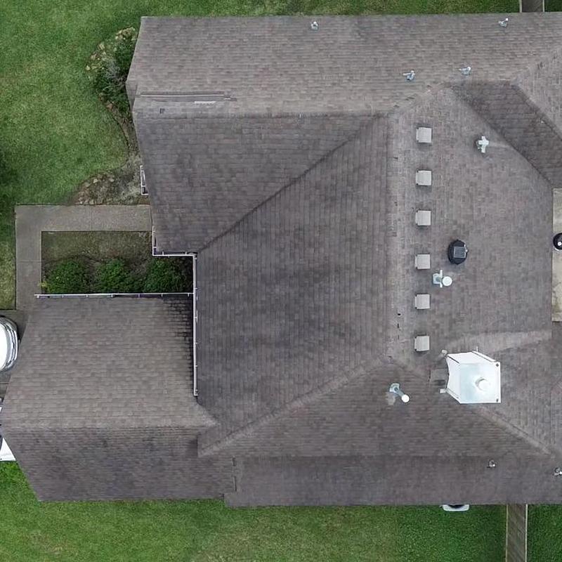 Roof shingles inspection from drone view for leaks