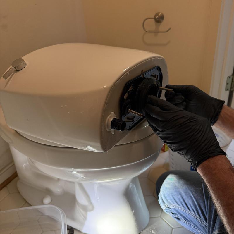 Kohler toilet tank removal and rebuild in bathroom Kohler toilet tank removal and rebuild in bathroom
