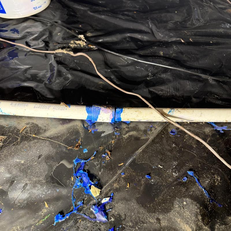 PVC sprinkler system waterline with blue sealant residue PVC sprinkler system waterline with blue sealant residue
