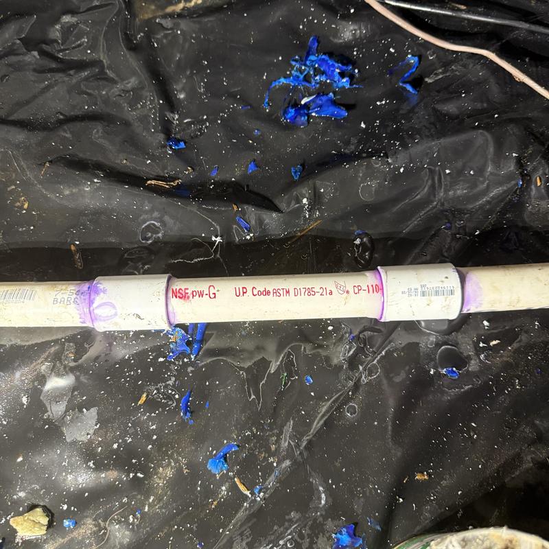 PVC waterline for sprinkler system with primer marks PVC waterline for sprinkler system with primer marks