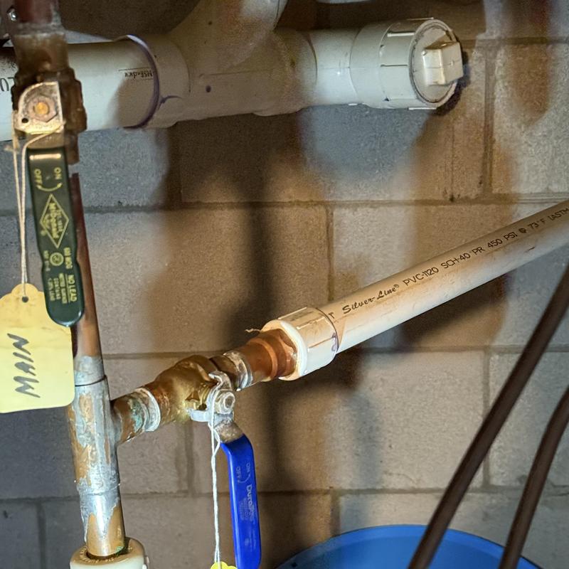 Yard sprinkler system waterline connection with valves Yard sprinkler system waterline connection with valves