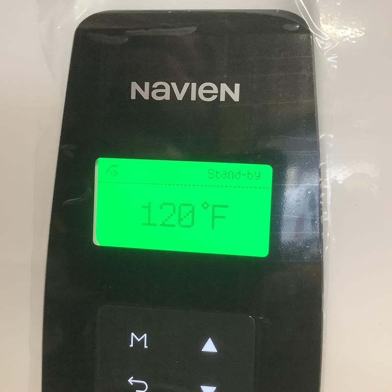 Navien tankless water heater control panel at 120°F Navien tankless water heater control panel at 120°F