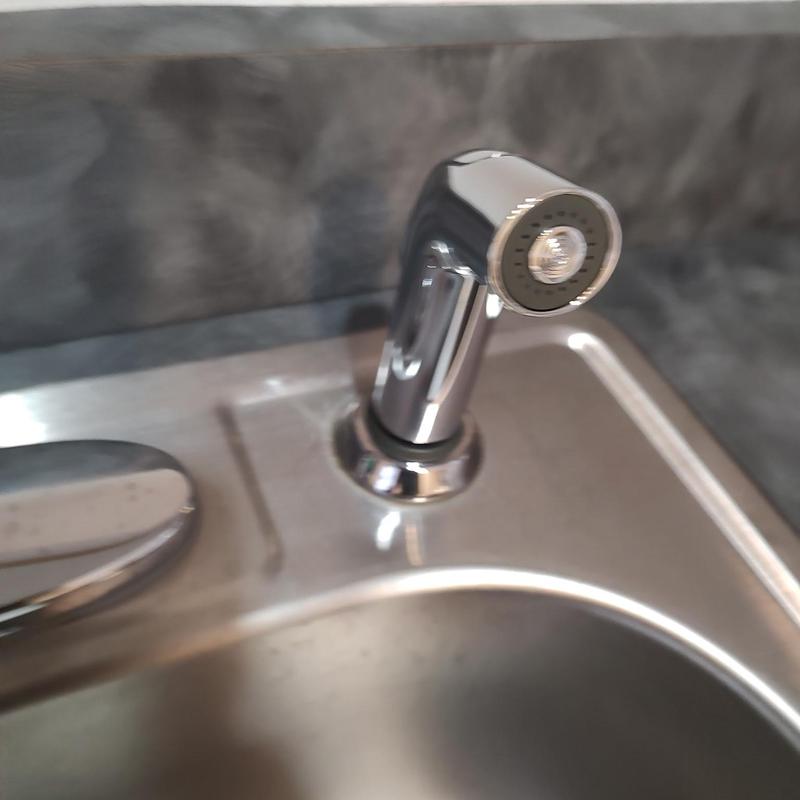 Delta kitchen sink sprayer installed on stainless steel sink Delta kitchen sink sprayer installed on stainless steel sink