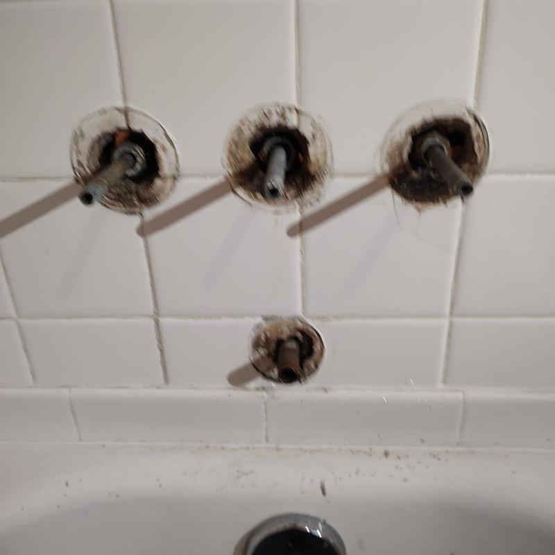 Central Brass 3-handle tub faucet valve installation in tile Central Brass 3-handle tub faucet valve installation in tile