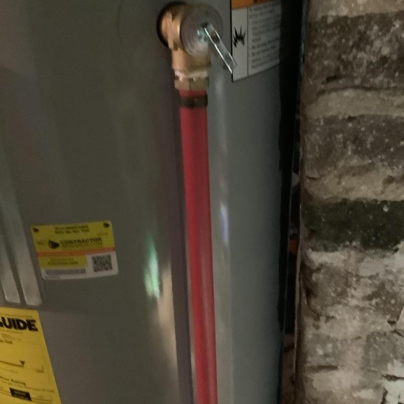 State electric water heater pressure relief valve in basement State electric water heater pressure relief valve in basement