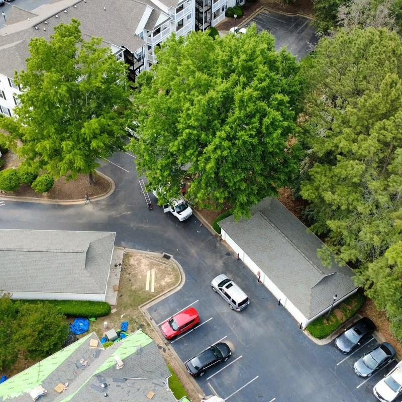 Asphalt roof replacement on apartment complex buildings