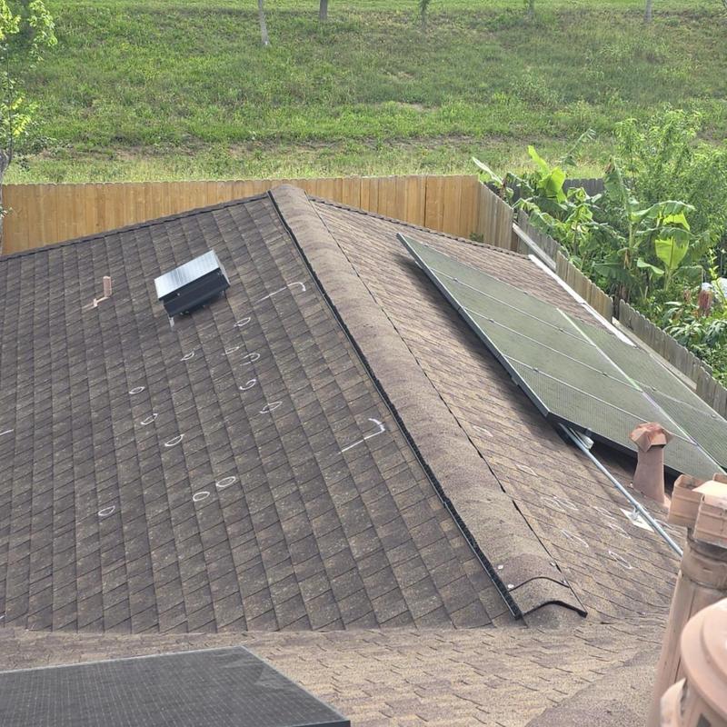 Architectural shingle roof hail damage inspection with markings Architectural shingle roof hail damage inspection with markings