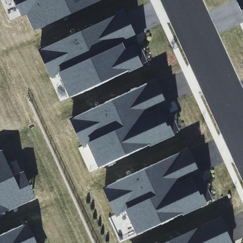 Asphalt shingle roofs aerial inspection in residential area Asphalt shingle roofs aerial inspection in residential area