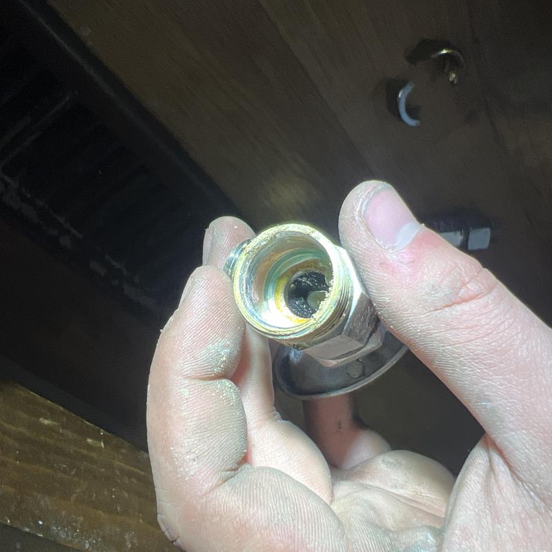 Kitchen sink shut off valve with corrosion buildup Kitchen sink shut off valve with corrosion buildup