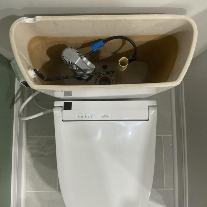 Toilet tank interior with fill valve and flush components Toilet tank interior with fill valve and flush components
