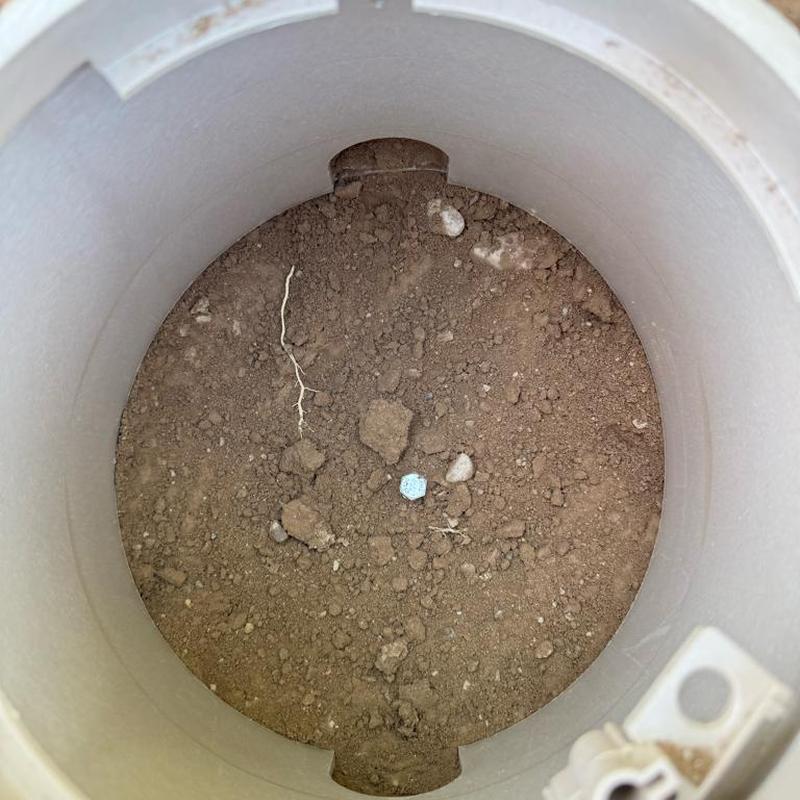 Water main access box with soil and debris inside