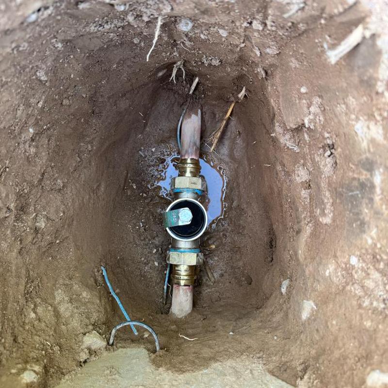 Copper water main with installed pressure reducing valve
