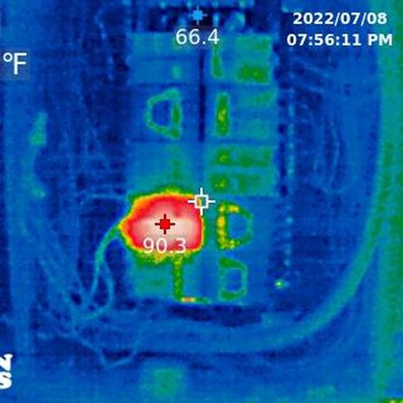 Electrical breaker panel thermal hotspot at 90.3°F